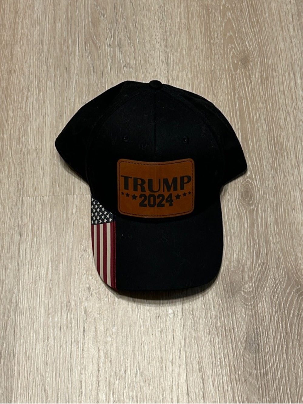 TRUMP 2024 Black Faux Leather Patch SnapBack Baseball Cap